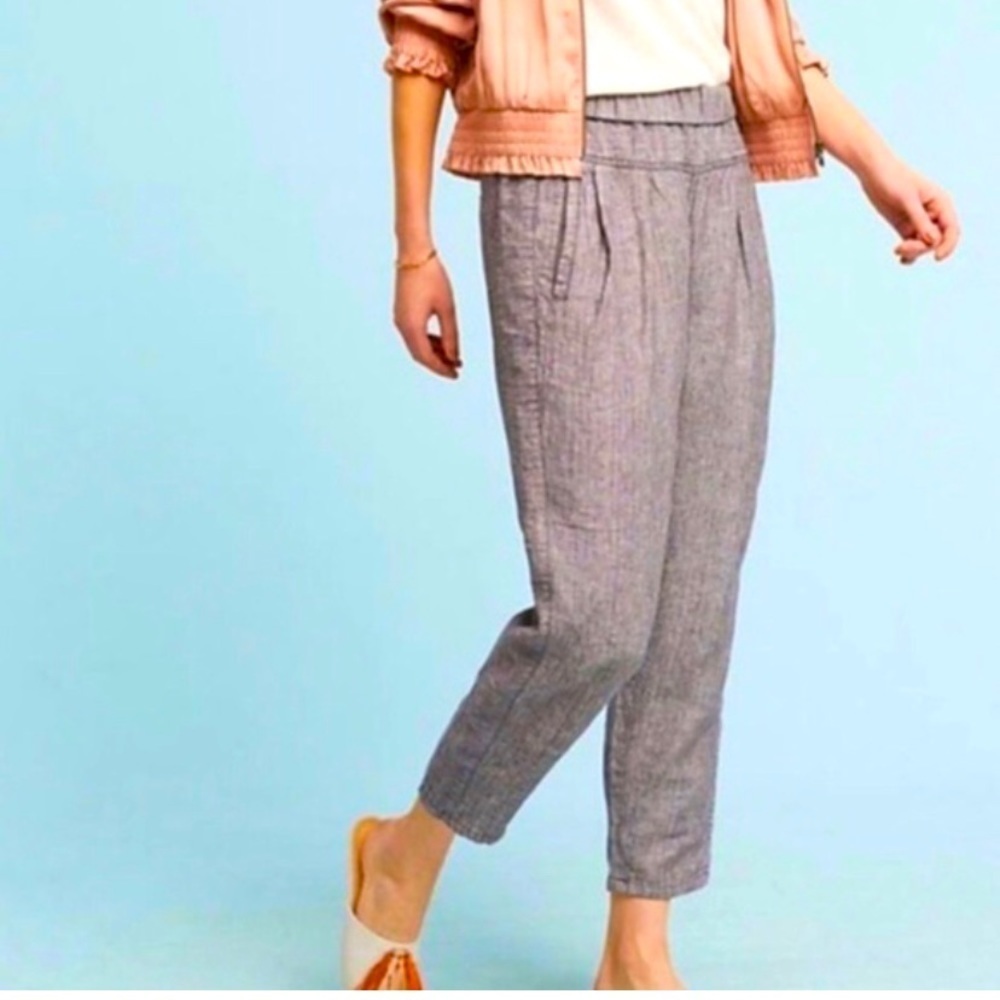 Anthropologie linen cropped loose fit pants S